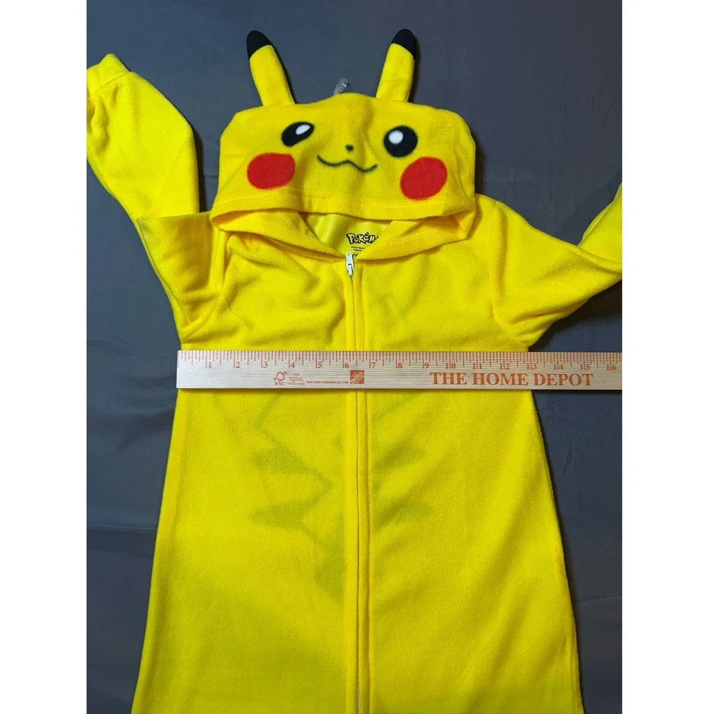 Pokemon Pikachu Kids Fleece Hooded One Piece Pajamas Yellow XS 4/5 NWT‎